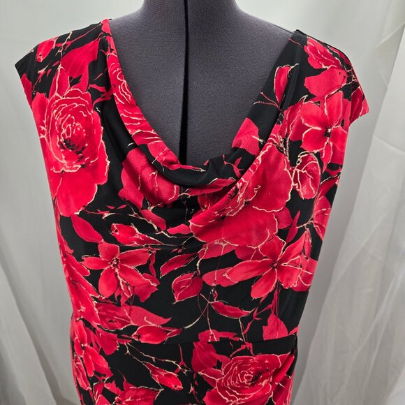 718-13 Connected Apparel bodycon Black & Red Rose Print Dress Size 18W - Picture 2 of 7